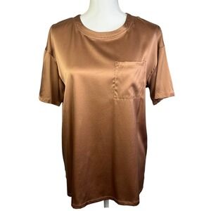 Haven Well Within Pocket Tee‎ Relaxed Fit Short Sleeve Silky Brown Top Size S